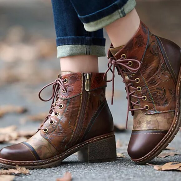 New In Box Rare L'Artiste Brown Leather Lace-Up Boots With Extra Laces - Picture 1 of 14